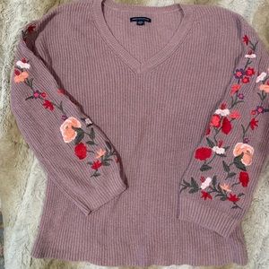 American Eagle V Neck Embroidered Sweater